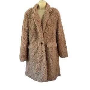 IJOAH Tan Faux Fur Coat Size Large Fuzzy Teddy Bear